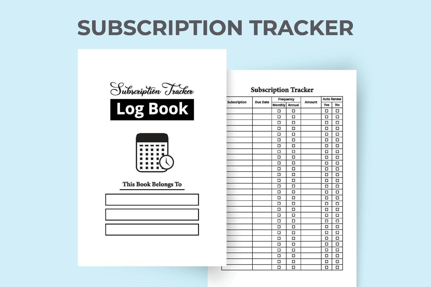 abonnement tracker notebook interieur. persoonlijke abonnementsinformatie logboeksjabloon. interieur van een tijdschrift. maandelijks abonnement onkostenplanner notebook. abonnement planner interieur. vector