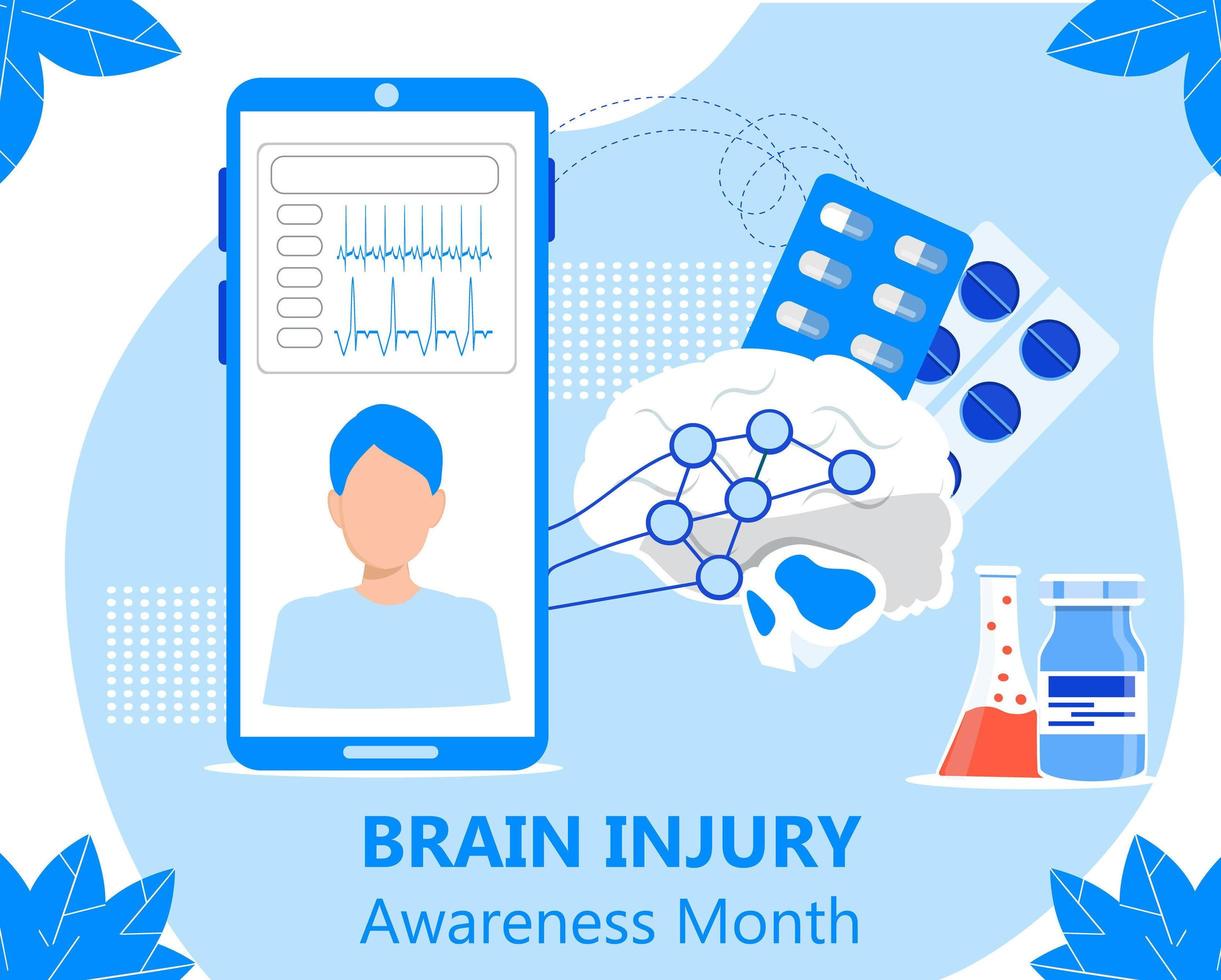 hersenletsel bewustzijnsmaand in maart. neurologie gezondheidszorg, dementie, alzheimer metafoor. anatomische wetenschap van hersen- en zintuigenziekten vector