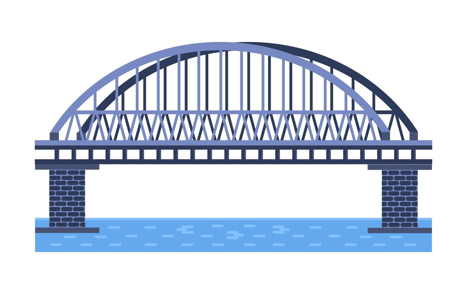 brug vectorillustratie. stadsarchitectuurelement met kabels, snelweg en brugconstructie over de rivier met rijbaan geïsoleerd en lantaarns op kleurrijk landschap vector