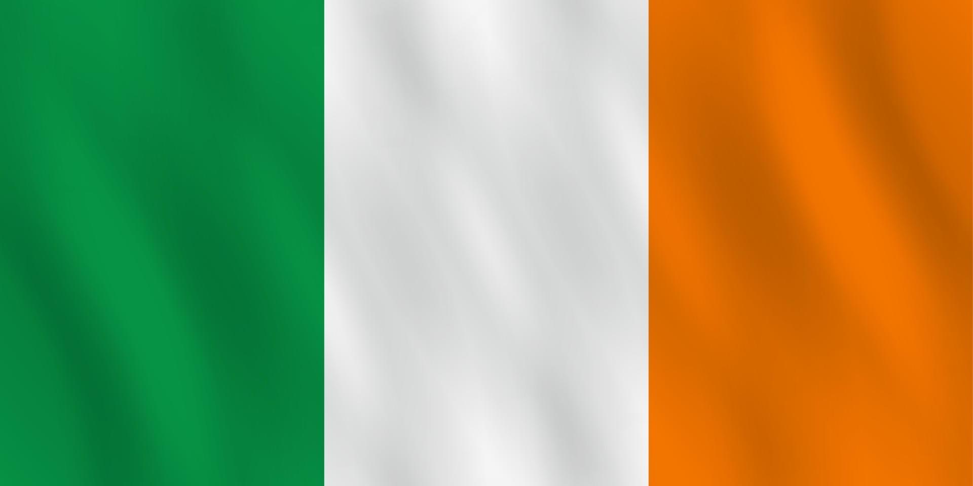 Ierse vlag met zwaaieffect, officiële verhouding. vector