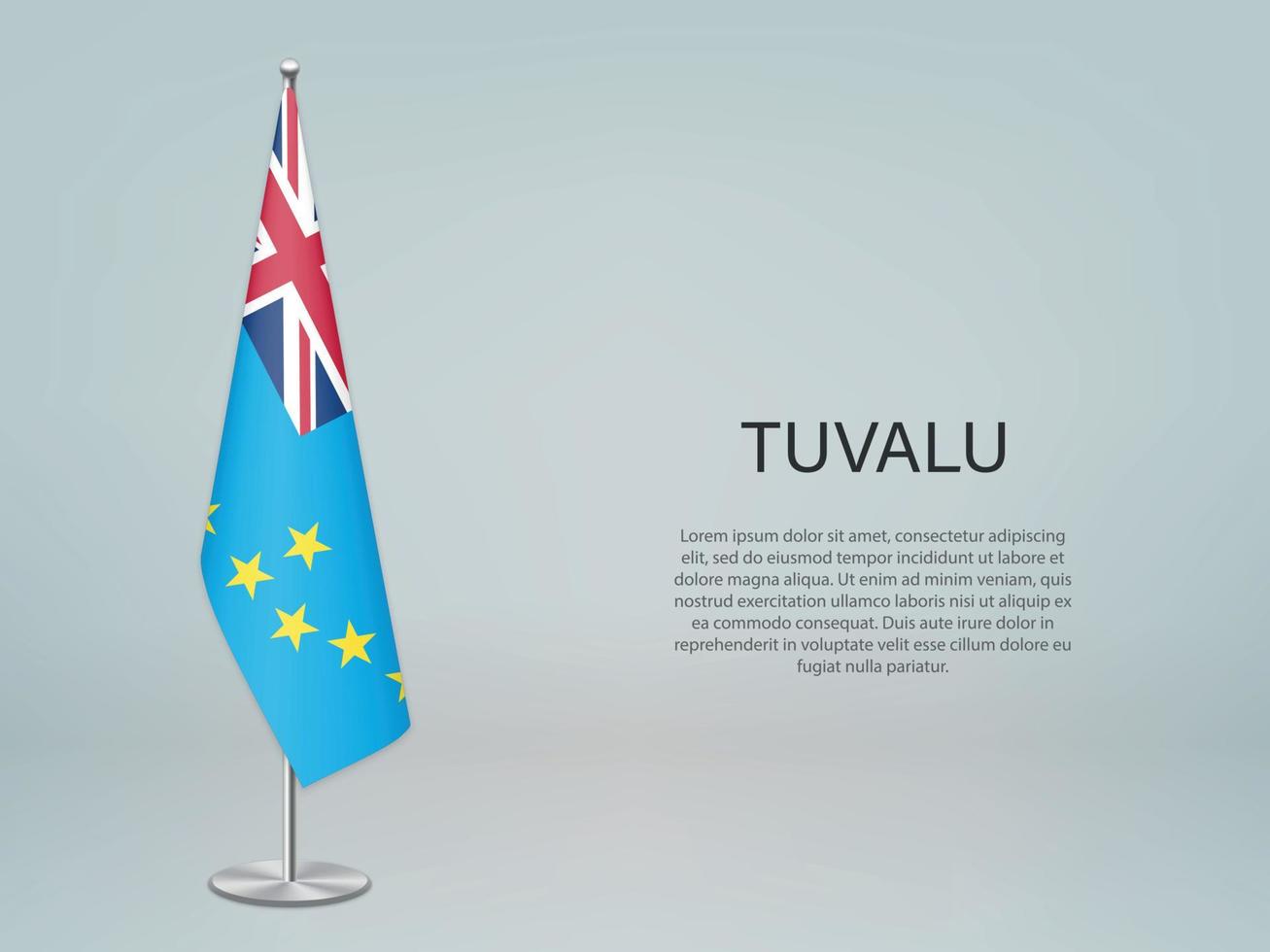 tuvalu hangende vlag op standaard. sjabloon voor conferentiebanner vector