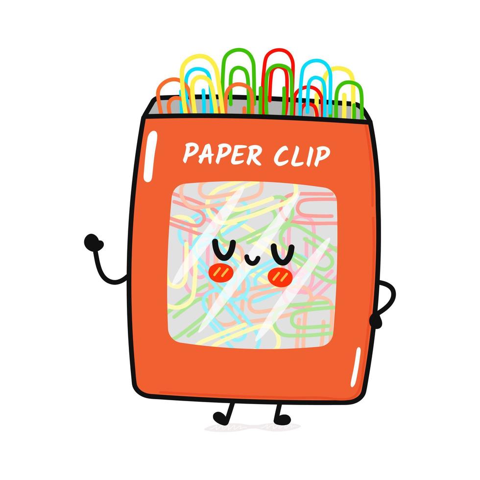 leuk grappig paperclipkarakter. vector hand getekend cartoon kawaii karakter illustratie pictogram. geïsoleerd op blauwe achtergrond. paperclip karakter concept