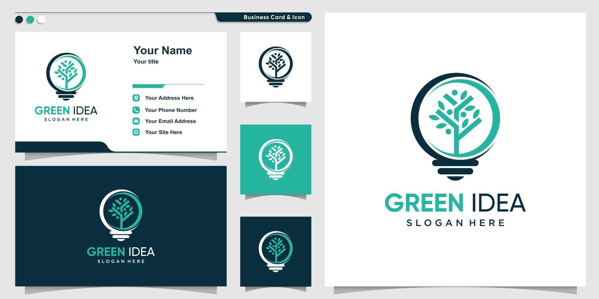 groen idee logo met modern concept en visitekaartje ontwerp premium vector