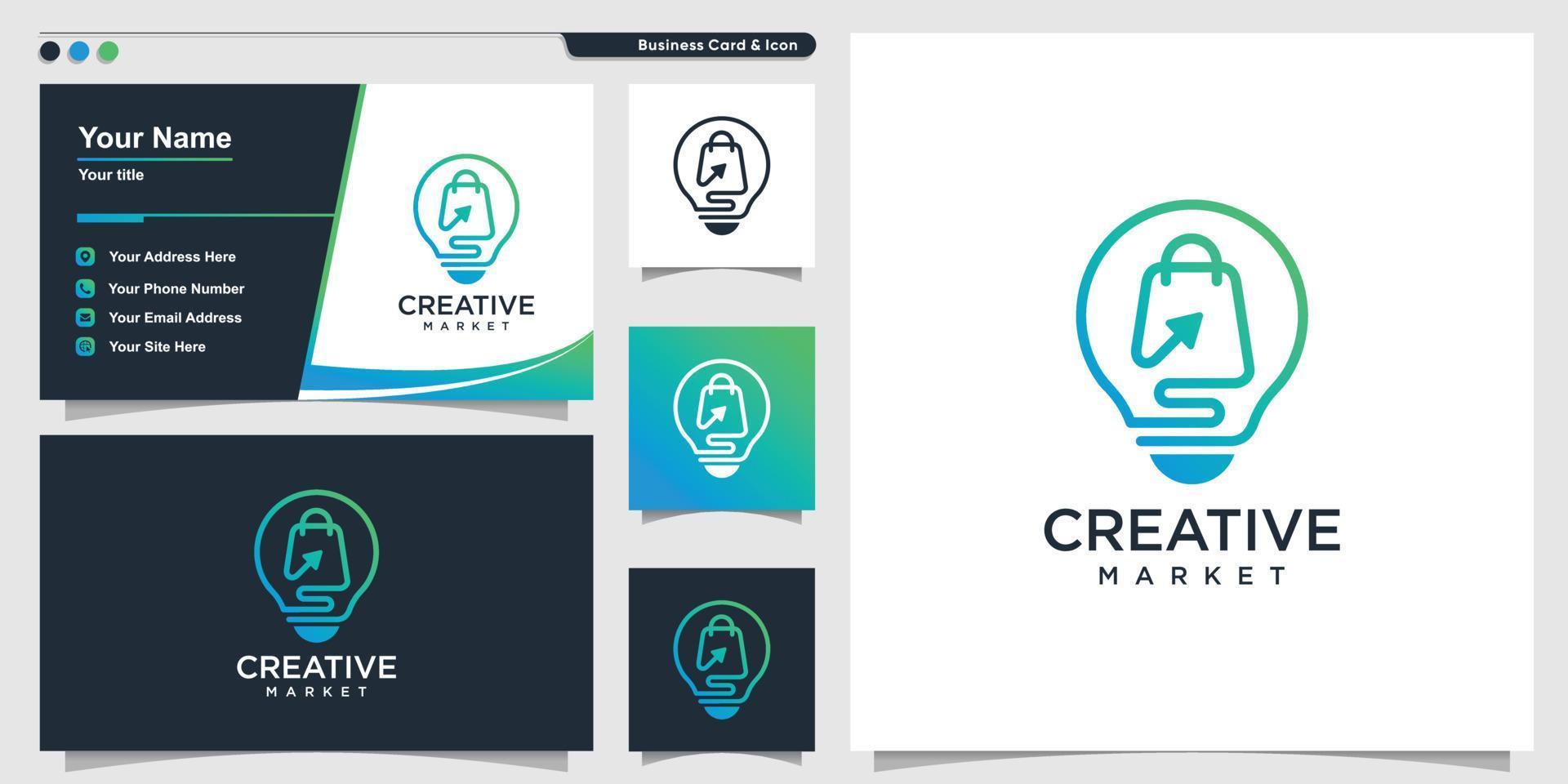winkelen logo met creatieve lijn kunststijl en visitekaartje ontwerpsjabloon premium vector