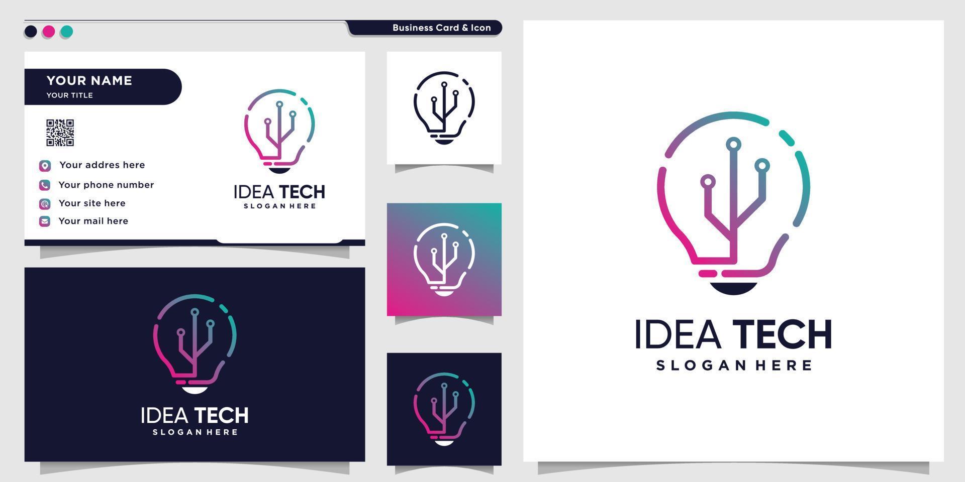 tech logo met creatieve idee lijn kunststijl en visitekaartje ontwerpsjabloon, technologie, idee, slim, premium vector
