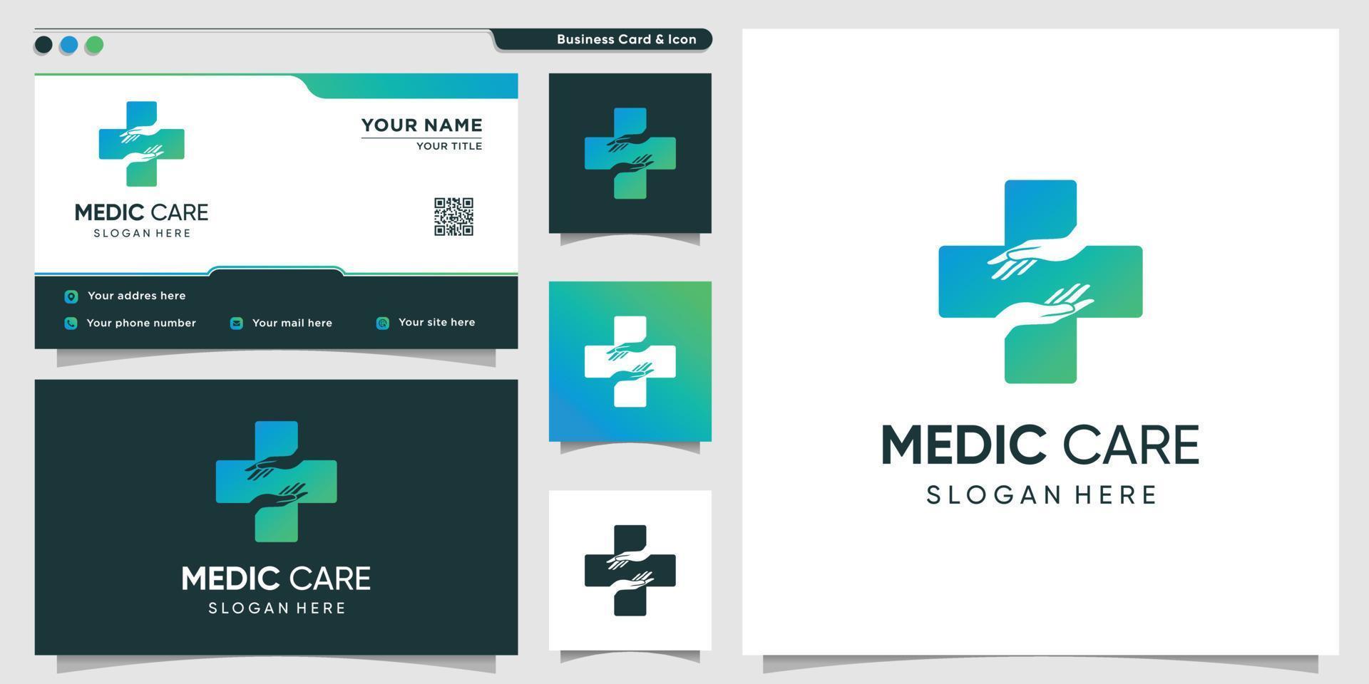 medische logo met handverzorging gradiënt stijl premium vector