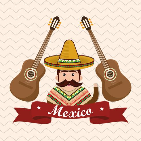 Mexicaanse man karakter met cultuur pictogrammen vector