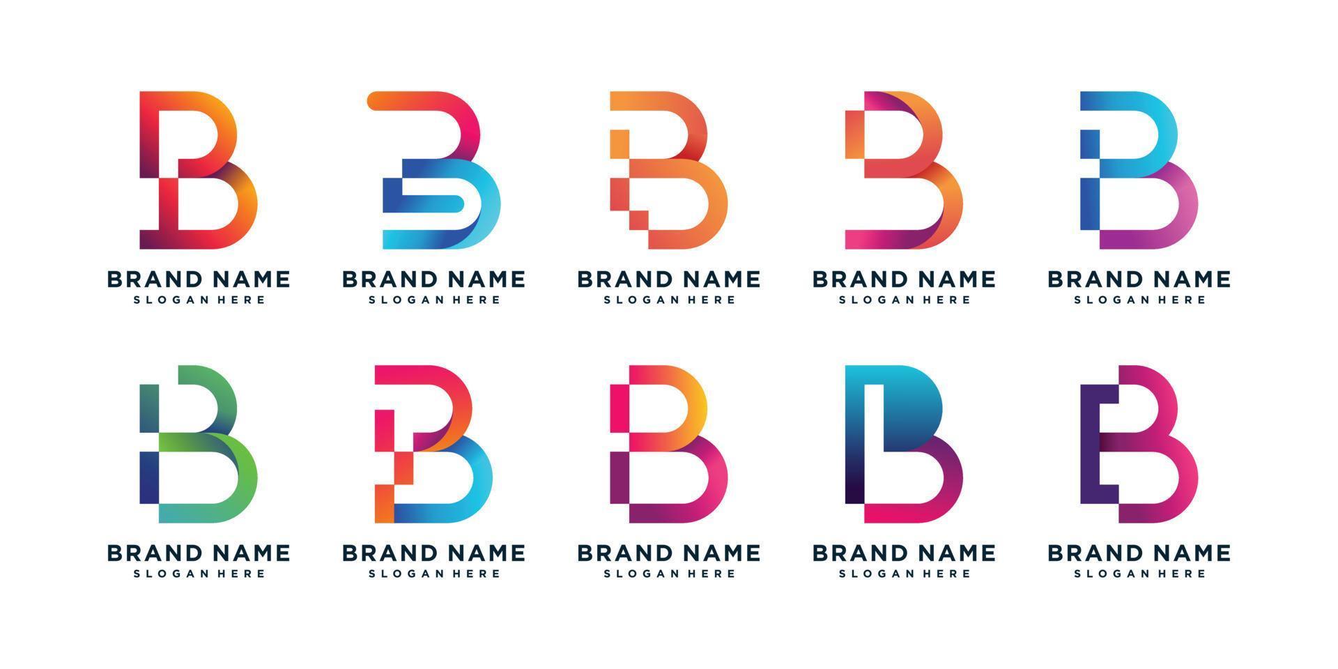 letter b logo-collectie met moderne, gradiënt, bedrijf, kleur, technologie, consulting en zakelijke premium vector