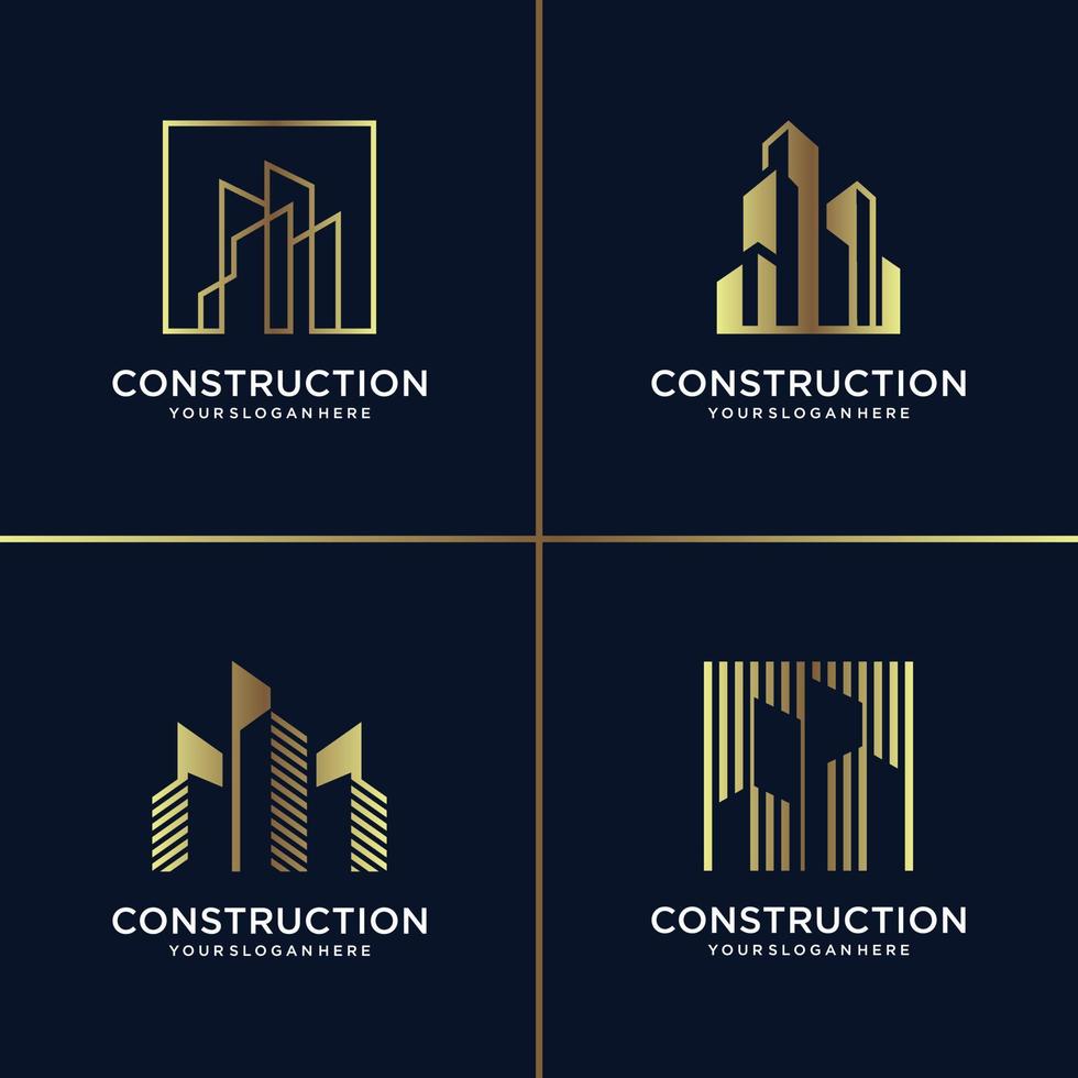 gouden constructie logo collectie, gebouw, goud, architect, modern, abstract, premium vector