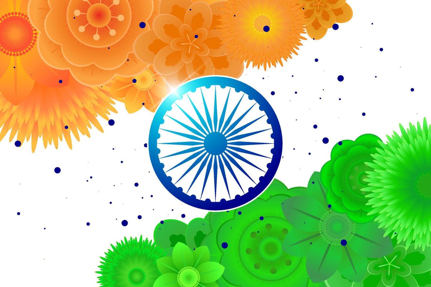 indische onafhankelijkheid 15 augustus of republiek dag 26 januari banner. india land nationale feestdag horizontale flyer. vieringsposter van bloemen in vlagkleuren met wielsymbool. vector illustratie