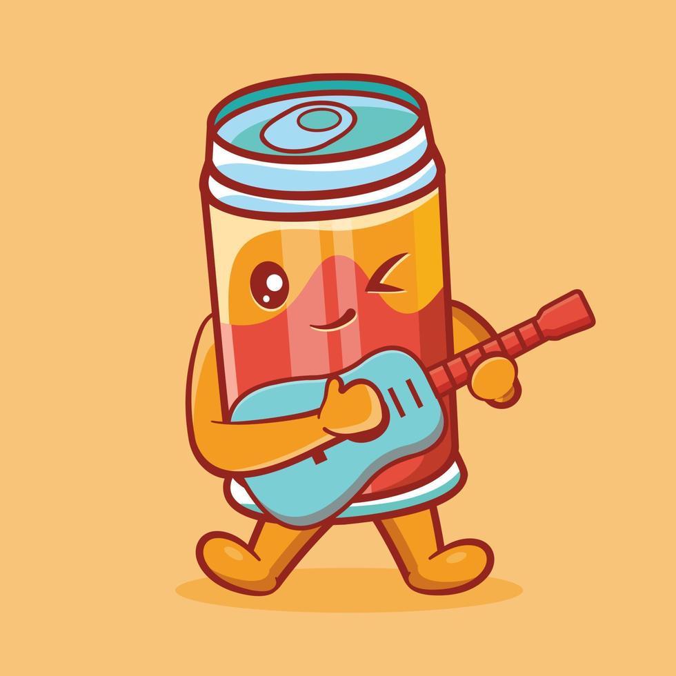 schattig drankje kan mascotte gitaar spelen geïsoleerde cartoon in vlakke stijl ontwerp vector