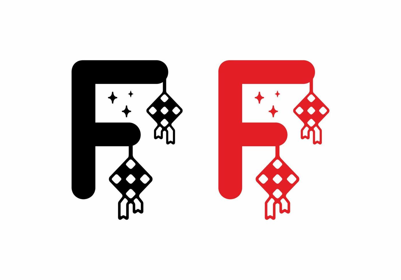 zwarte en rode f beginletter in ramadan-thema vector