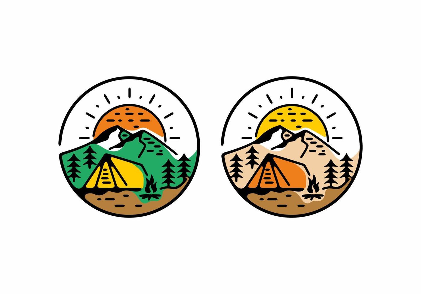 kleurrijke camping lijn kunst illustratie in cirkel vector