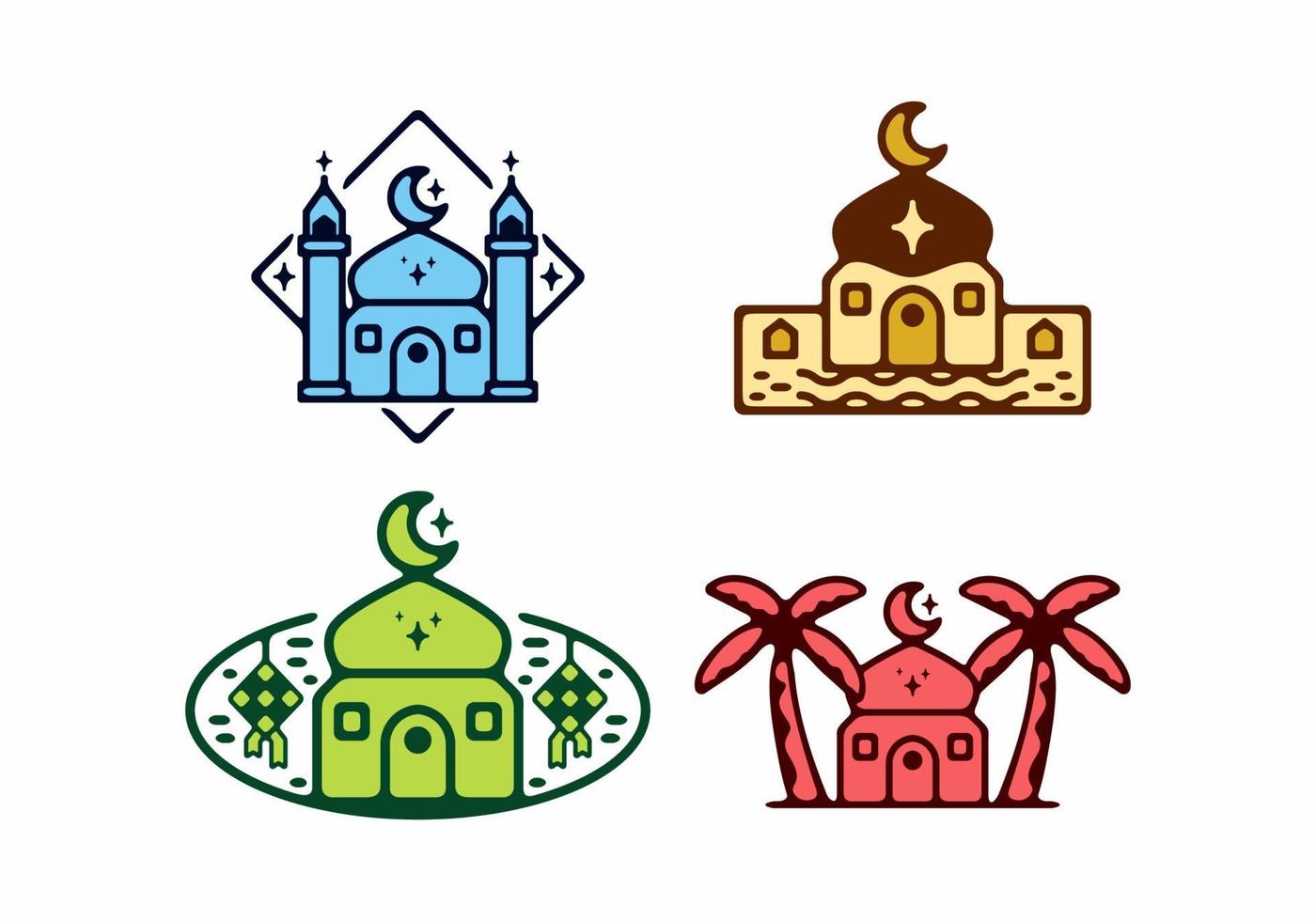 kleurrijk van moskee set vlakke afbeelding vector