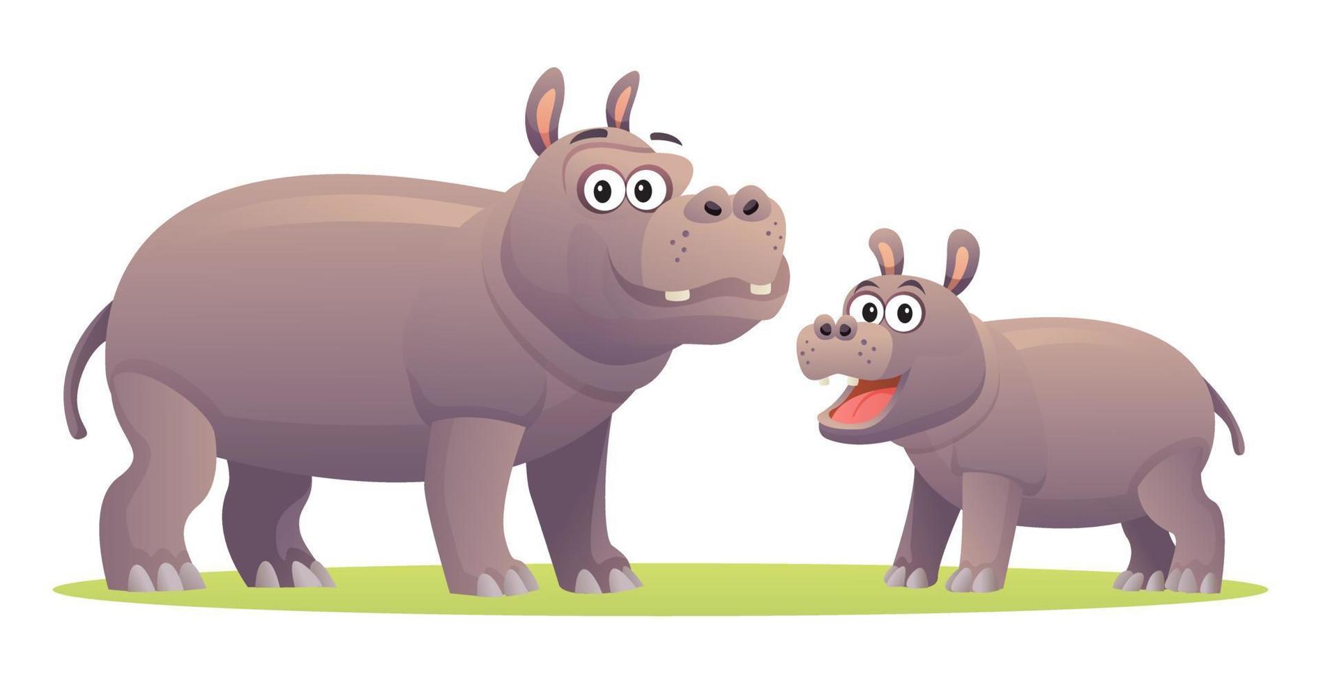 nijlpaard met schattige welp cartoon afbeelding vector