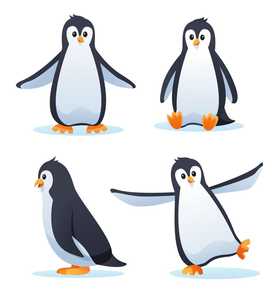 schattige pinguïn in verschillende poses cartoon afbeelding vector