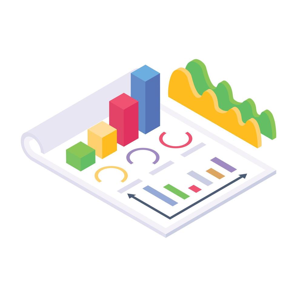 papieren met grafieken en diagrammen ter aanduiding van het isometrische pictogram van zakelijke documenten vector