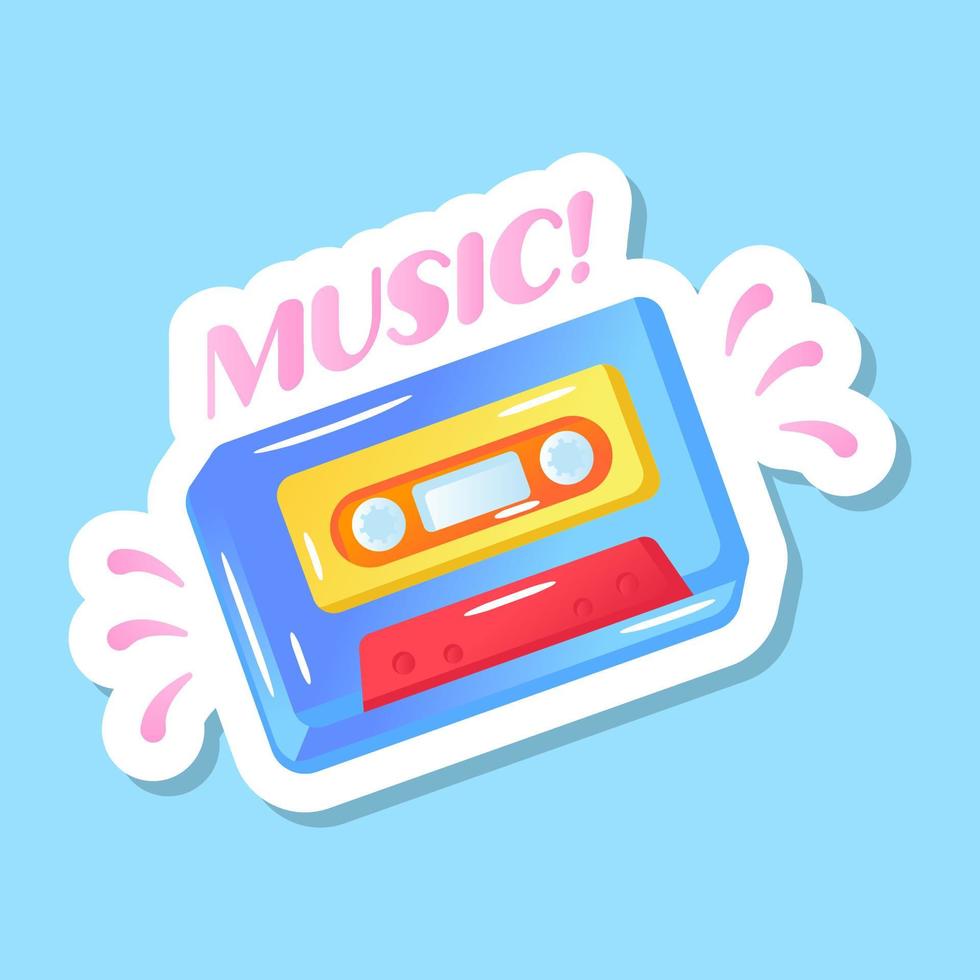 een feest cassette muziek, platte sticker vector