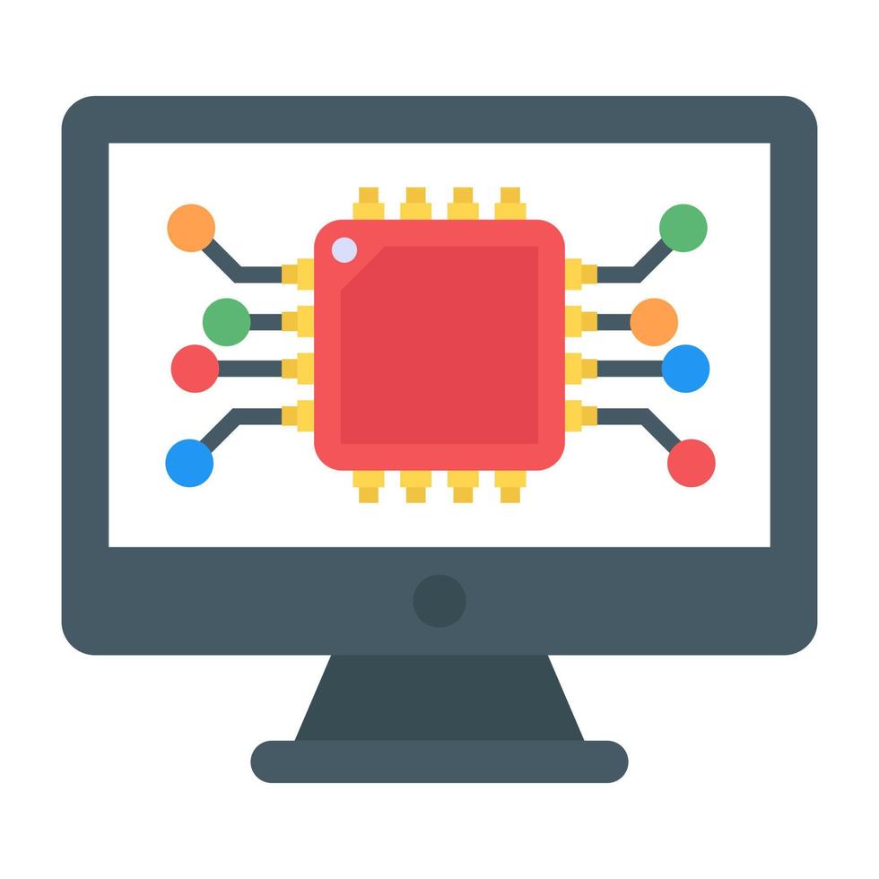 microchip in plat pictogram, bewerkbare vector