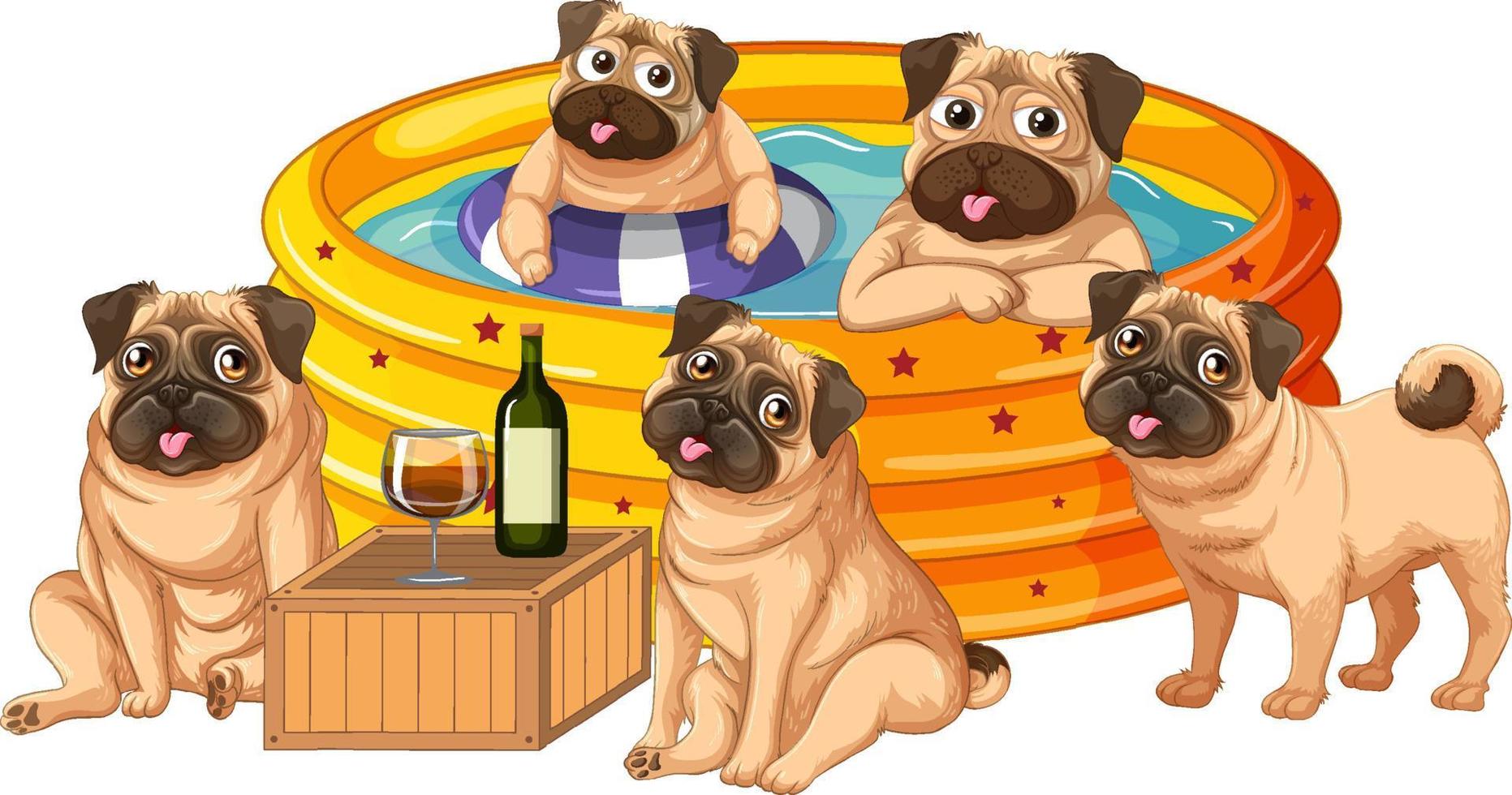 schattig puppy hondenfeestje in rubberen zwembad vector