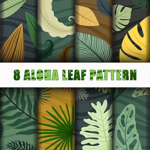 8 Aloha blad patroon achtergrond instellen collectie vector