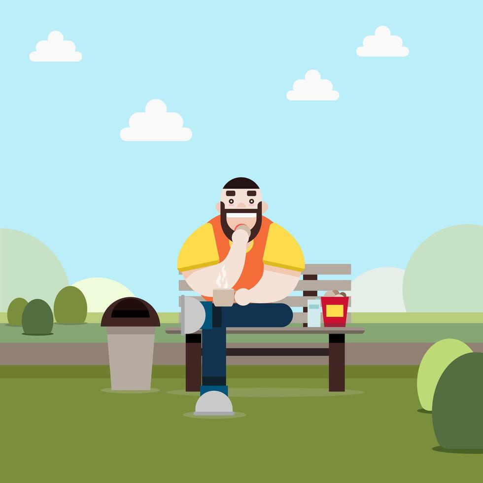 Hipster Man zit in het Park platte ontwerp vector