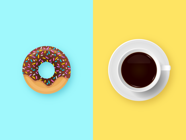 Chocolade Donut En Koffie Ontbijt vector