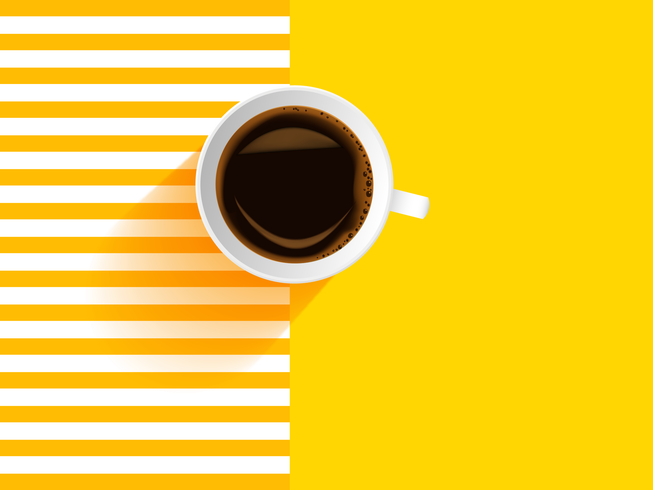 Realistische witte kop koffie op gele achtergrond vector