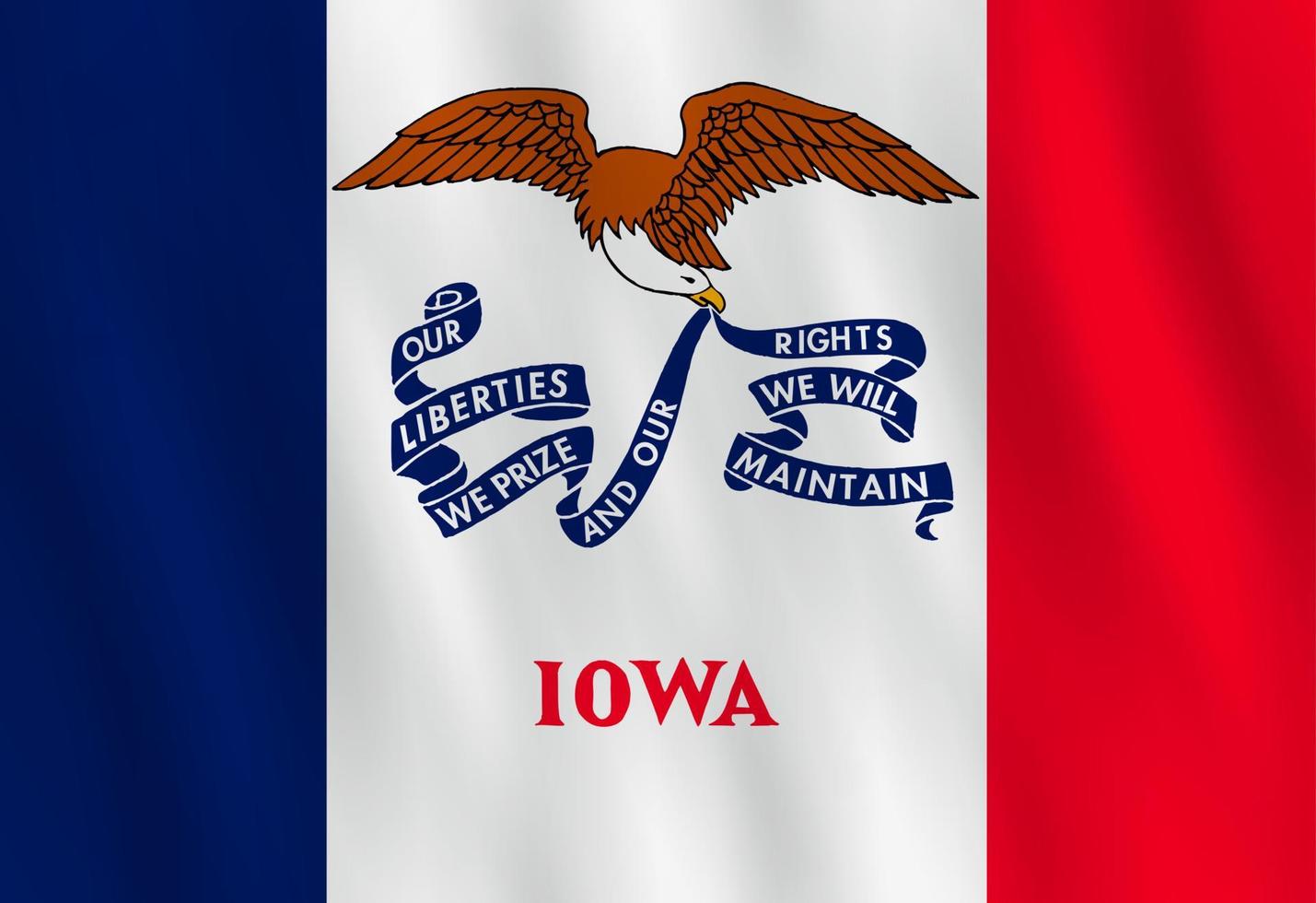 iowa Amerikaanse staatsvlag met zwaaieffect, officiële proportie. vector
