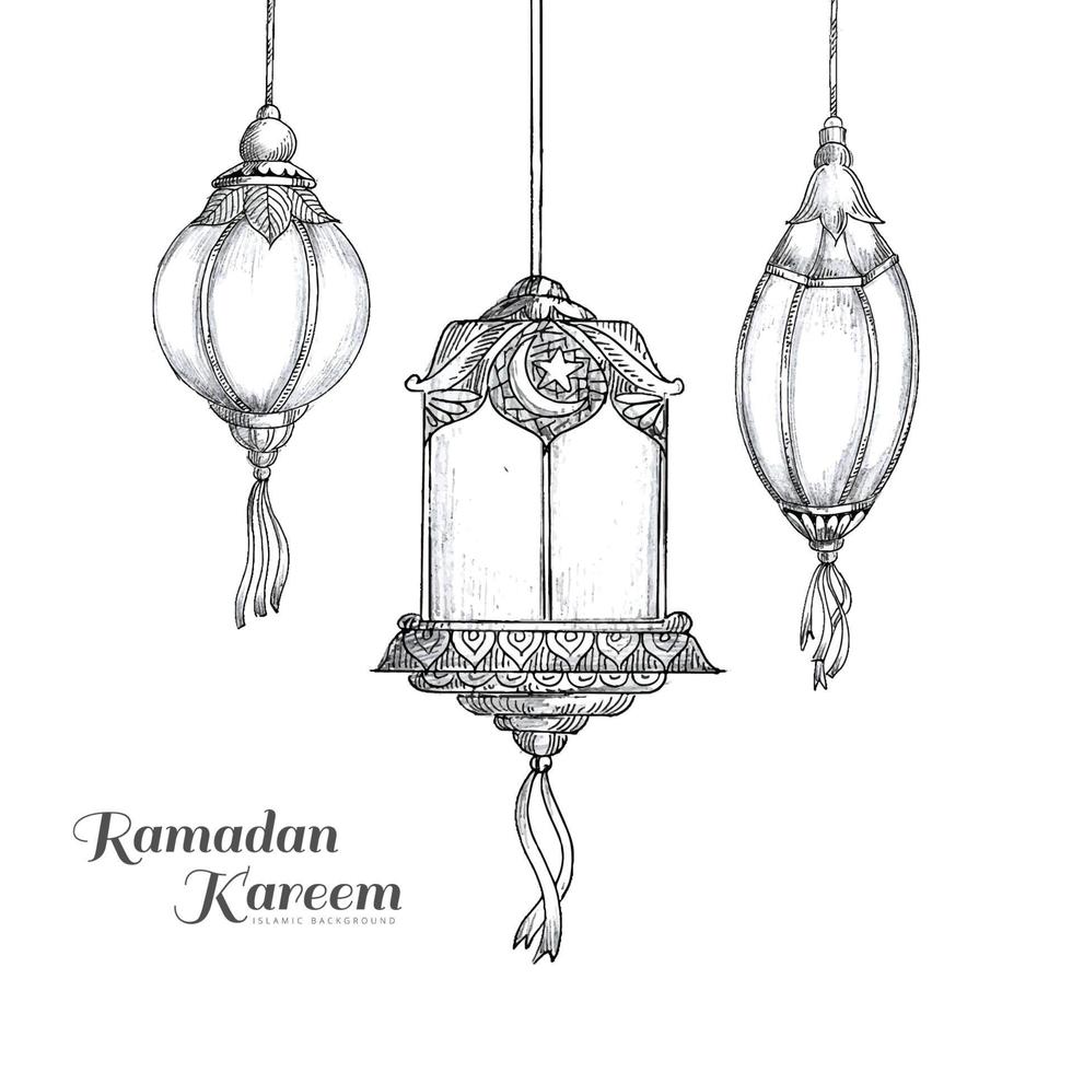 hand tekenen decoratieve Arabische lampen schets kaart ontwerp vector