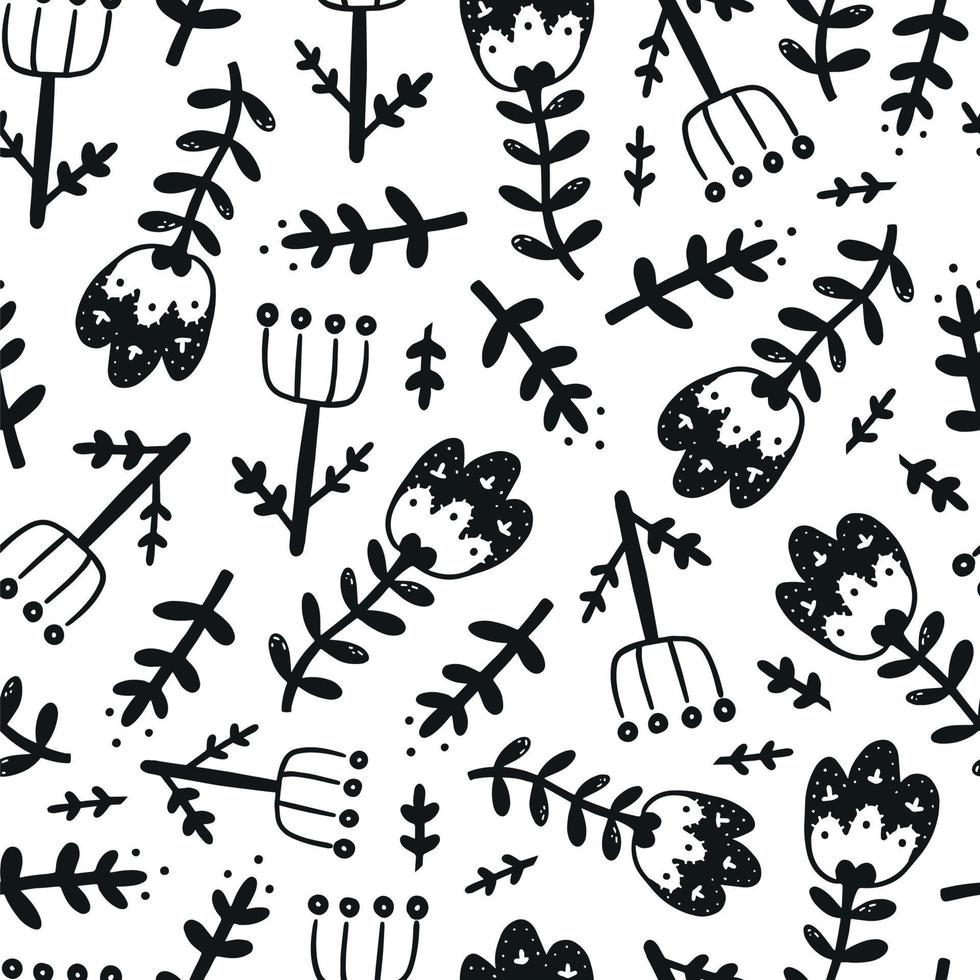 schattig Scandinavisch naadloos patroon met abstracte bloemen op witte achtergrond. goed voor kinderkamerafdrukken, behang, textiel, kleding, scrapbooking, inpakpapier, enz. eps 10 vector