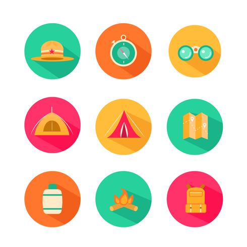 Avontuur picknick en kampeervakantie Icon-Set vector