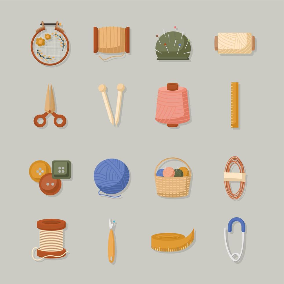 zestien naai-items vector