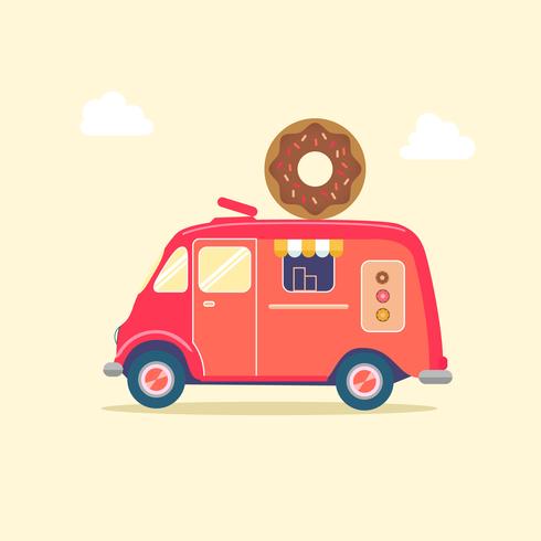 rode donut food van vector