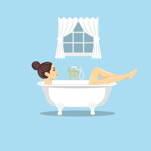 Meisje ontspannen in een badkuip vector