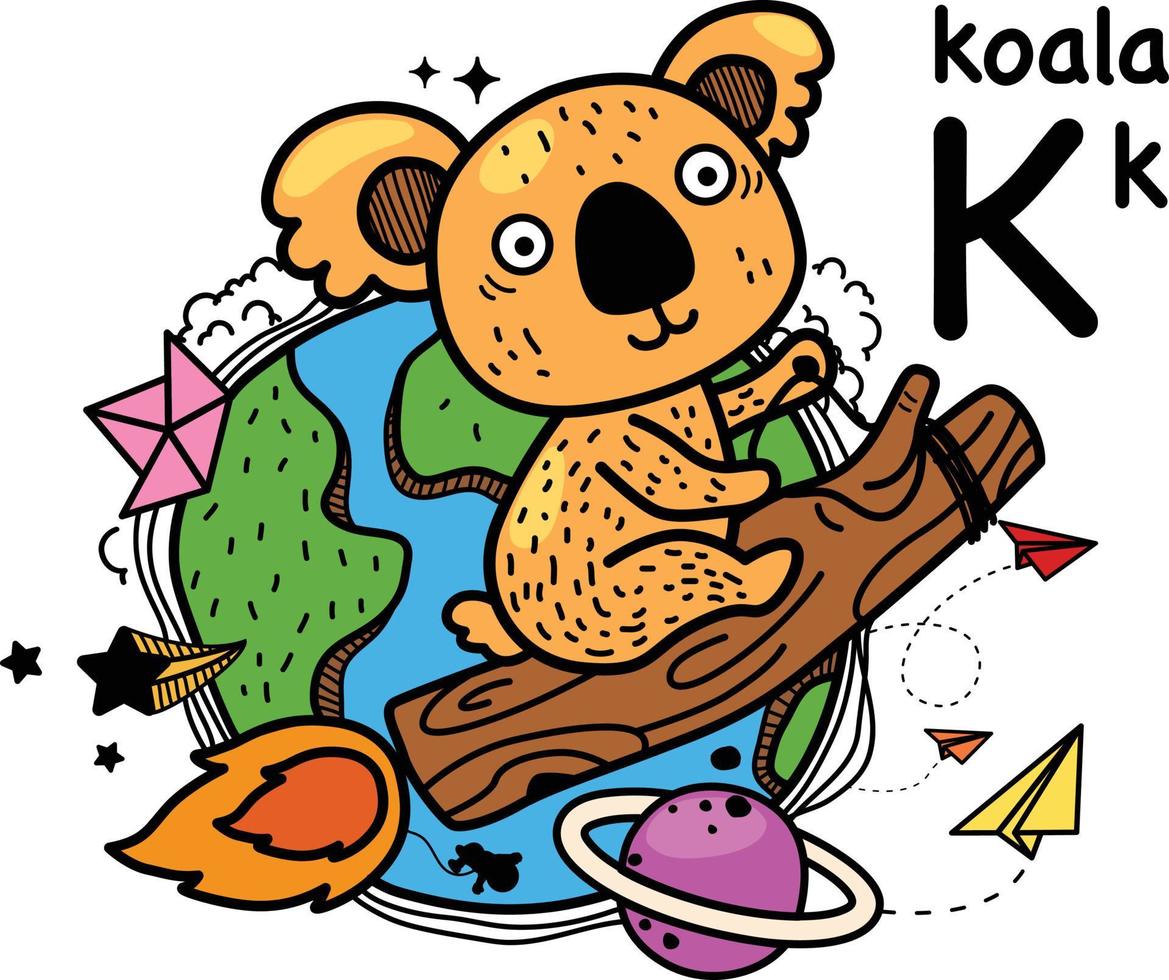 handgetekende.alphabet letter k-koala vector