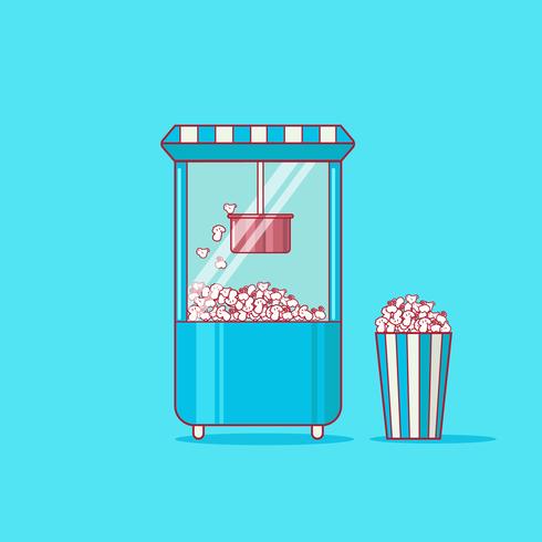 Mini-popcornmachine en een bak popcorn vector