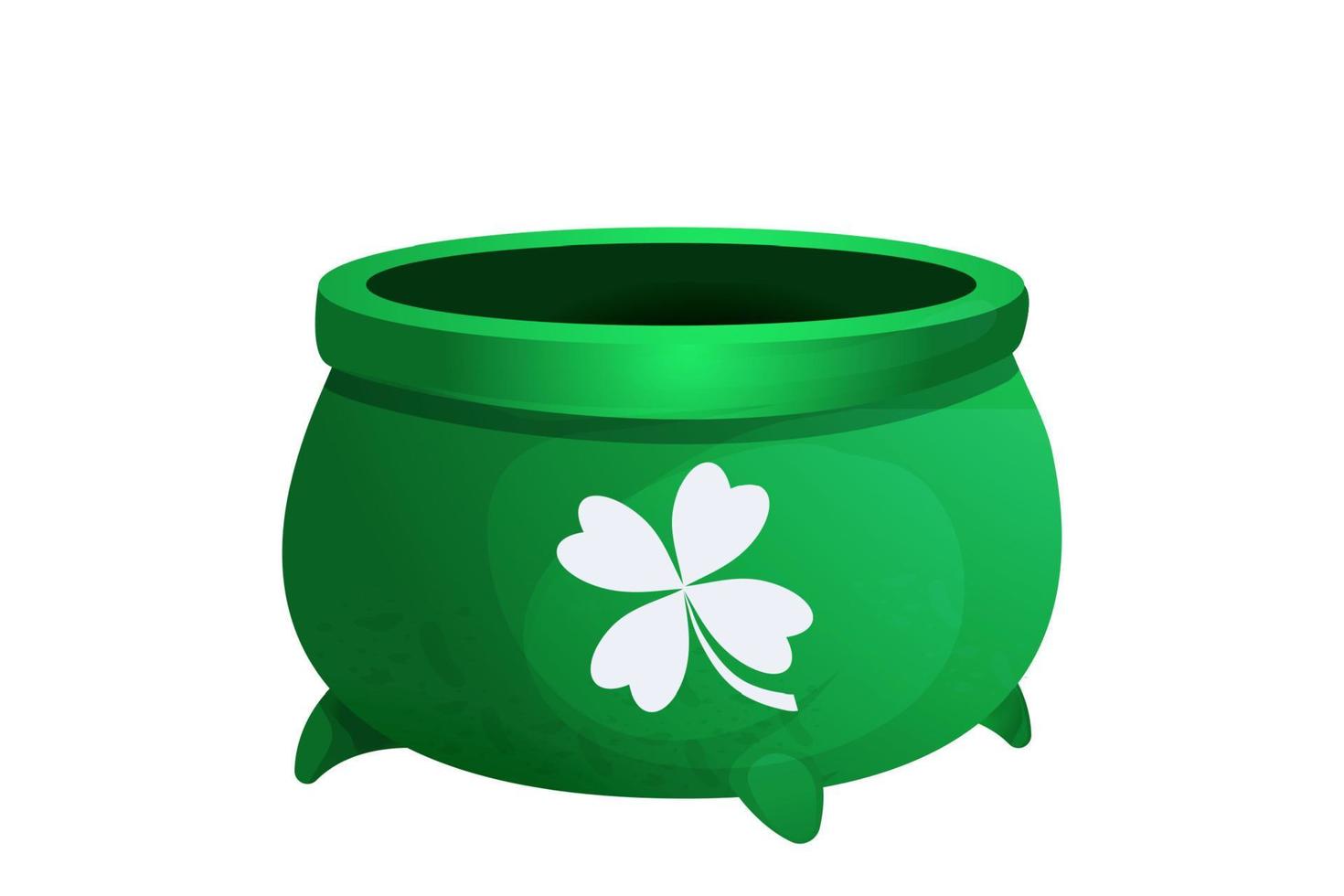 groene pot met klaverblad symbool leeg in cartoon stijl geïsoleerd op een witte achtergrond. schat, traditionele heilige patrick dagdecoratie. vector illustratie