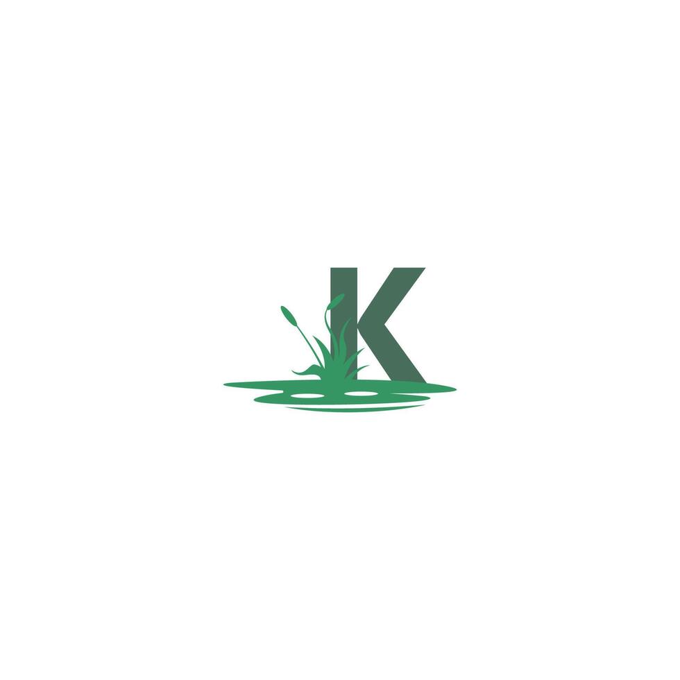 letter k achter plassen en gras sjabloon vector