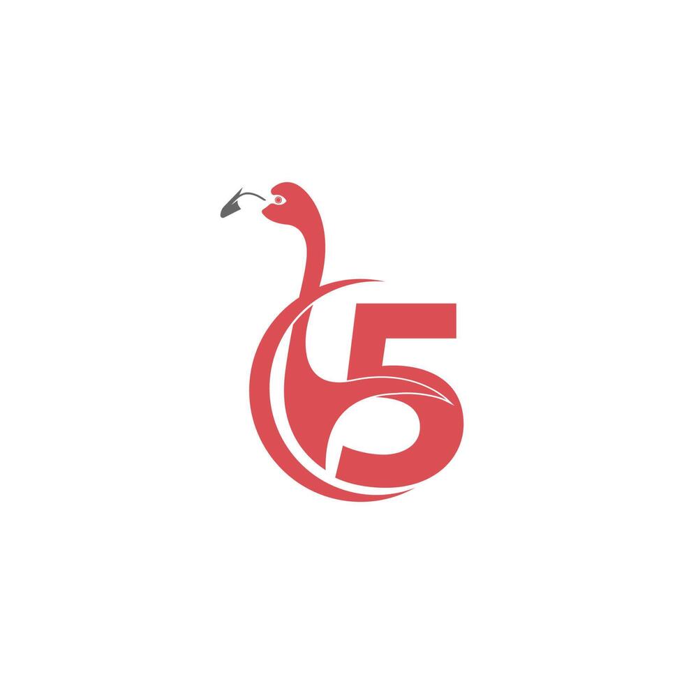 nummer 5 met flamingo vogel pictogram logo vector