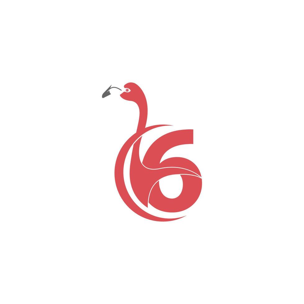 nummer 6 met flamingo vogel pictogram logo vector