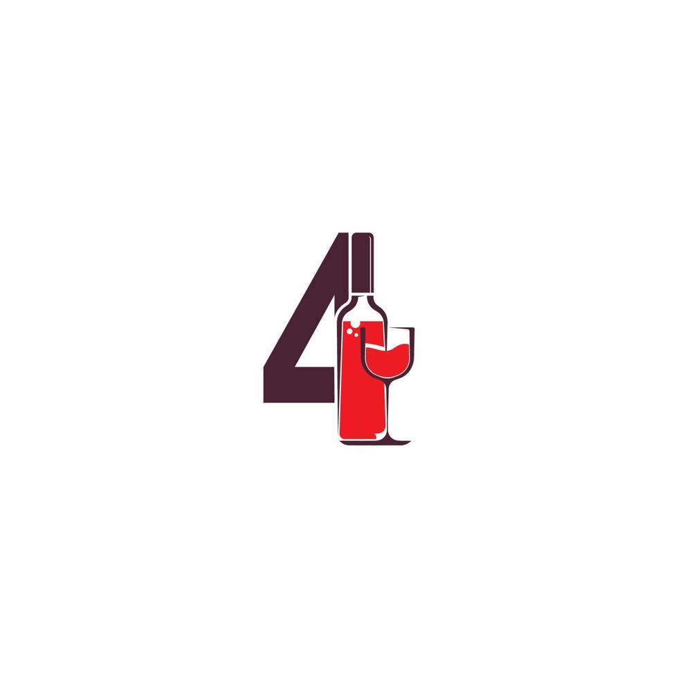 nummer 4 met wijnfles pictogram logo vector
