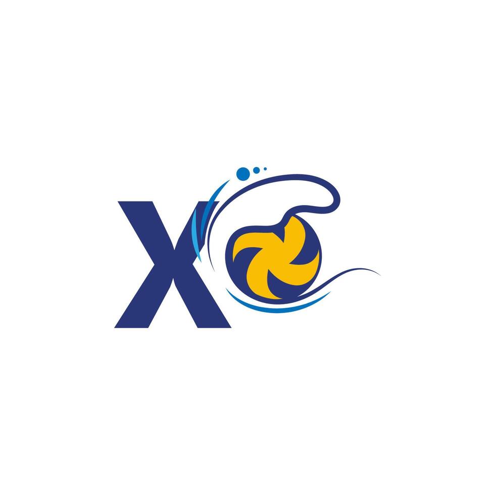 letter x logo en volleybal sloeg in de watergolven vector