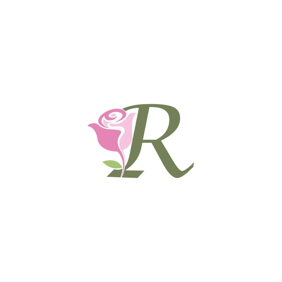 letter r met roos pictogram logo vector sjabloon