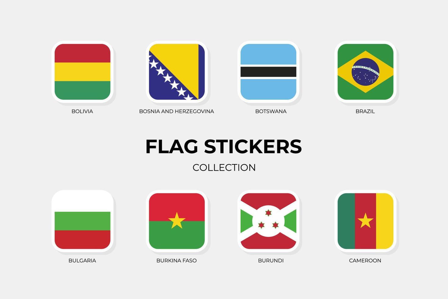 vlagstickers van bolivia, bosnië en herzegovina, botswana, brazilië, bulgarije, burkina faso, burundi en kameroen vector