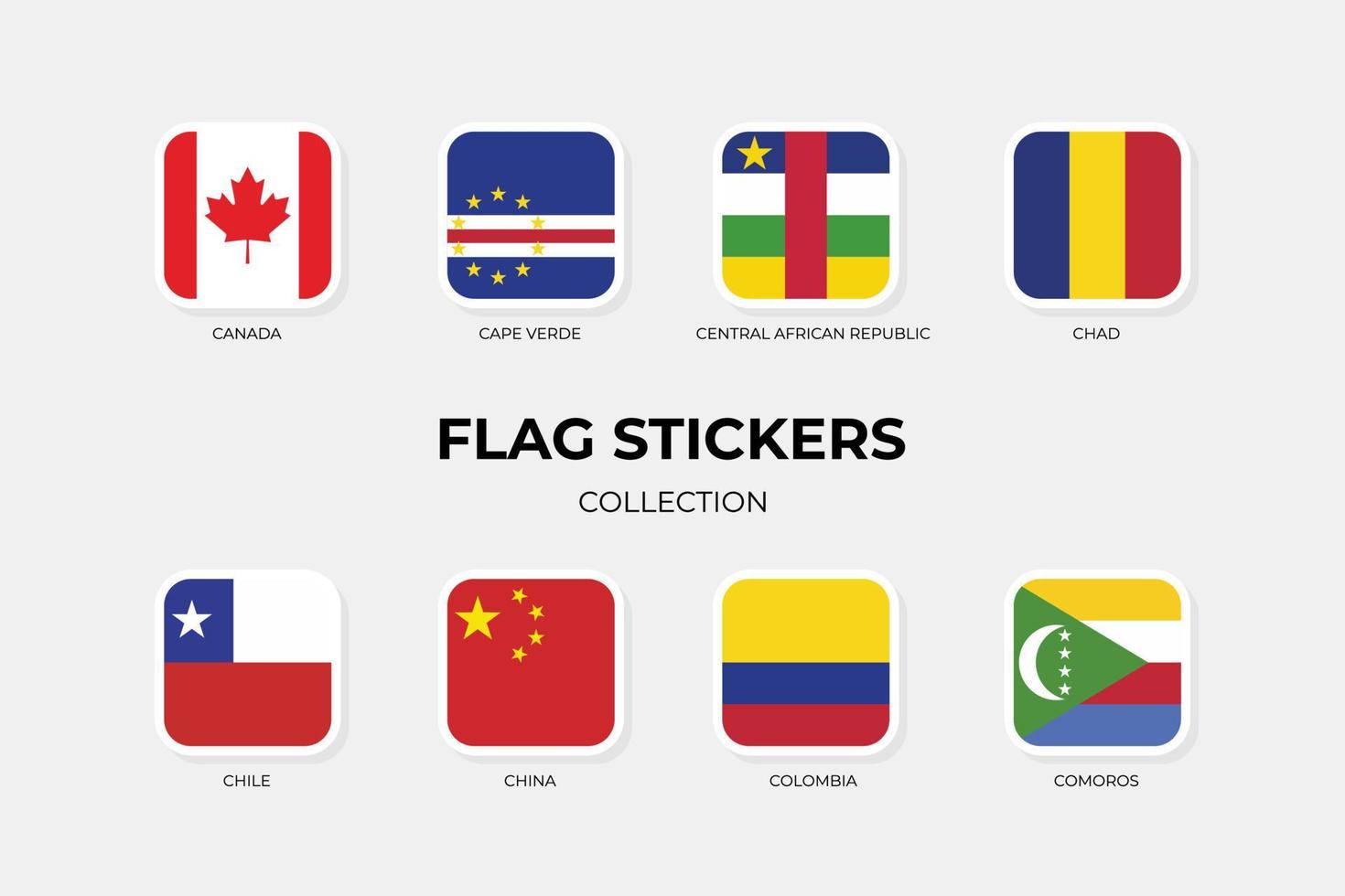 vlagstickers van canada, kaapverdië, centraal afrikaanse republiek, tsjaad, chili, china, colombia en comoren vector