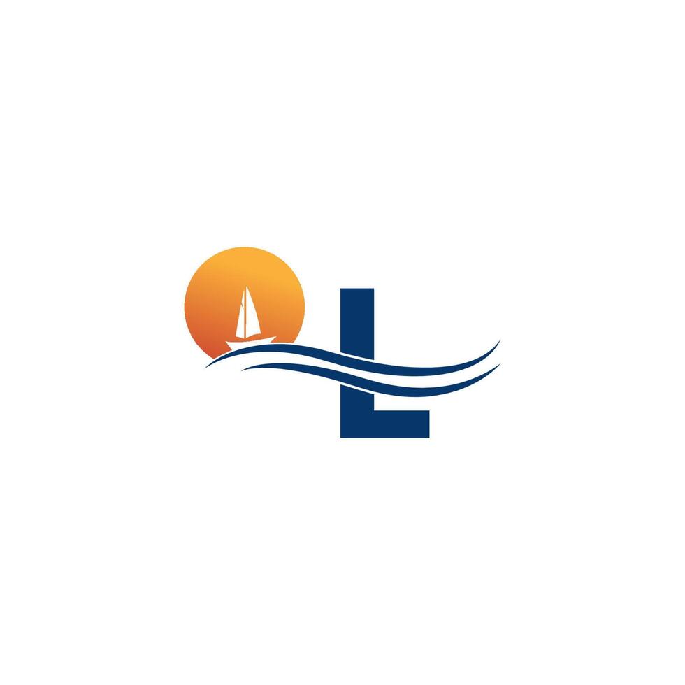 letter l-logo met pictogramsjabloon voor oceaanlandschap vector