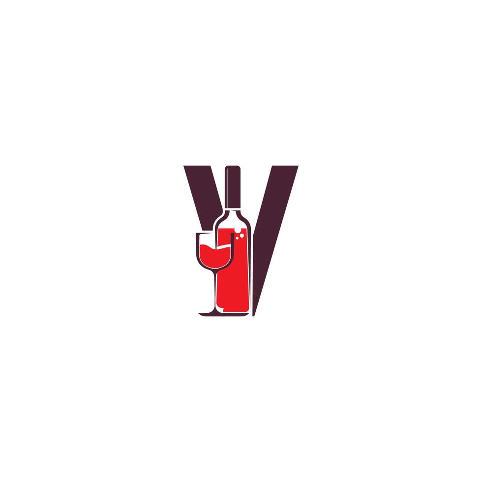 letter v met wijnfles pictogram logo vector