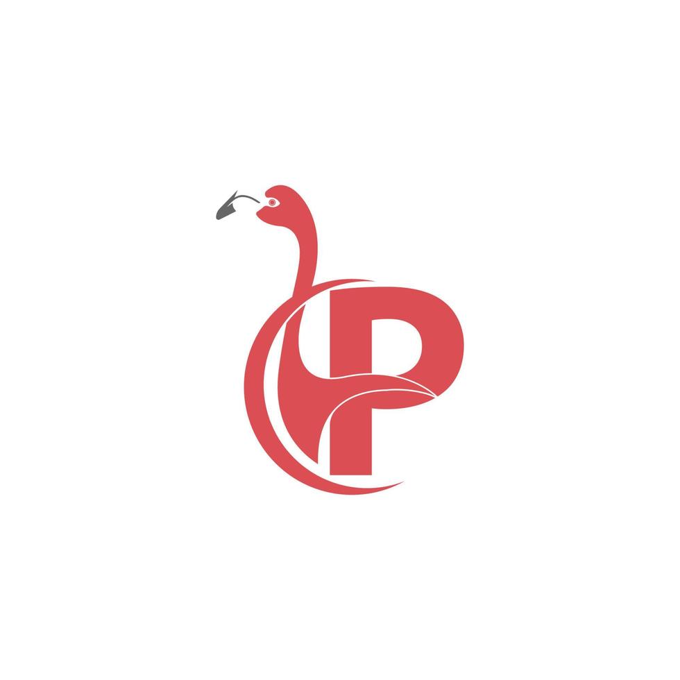 letter p met flamingo vogel pictogram logo vector