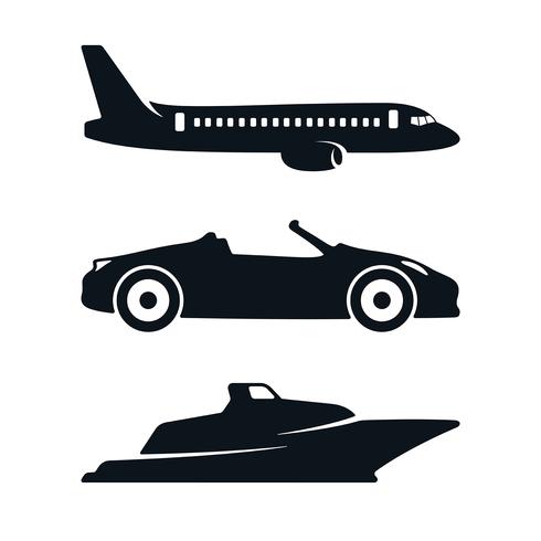 Auto vliegtuig boot pictogrammen vector